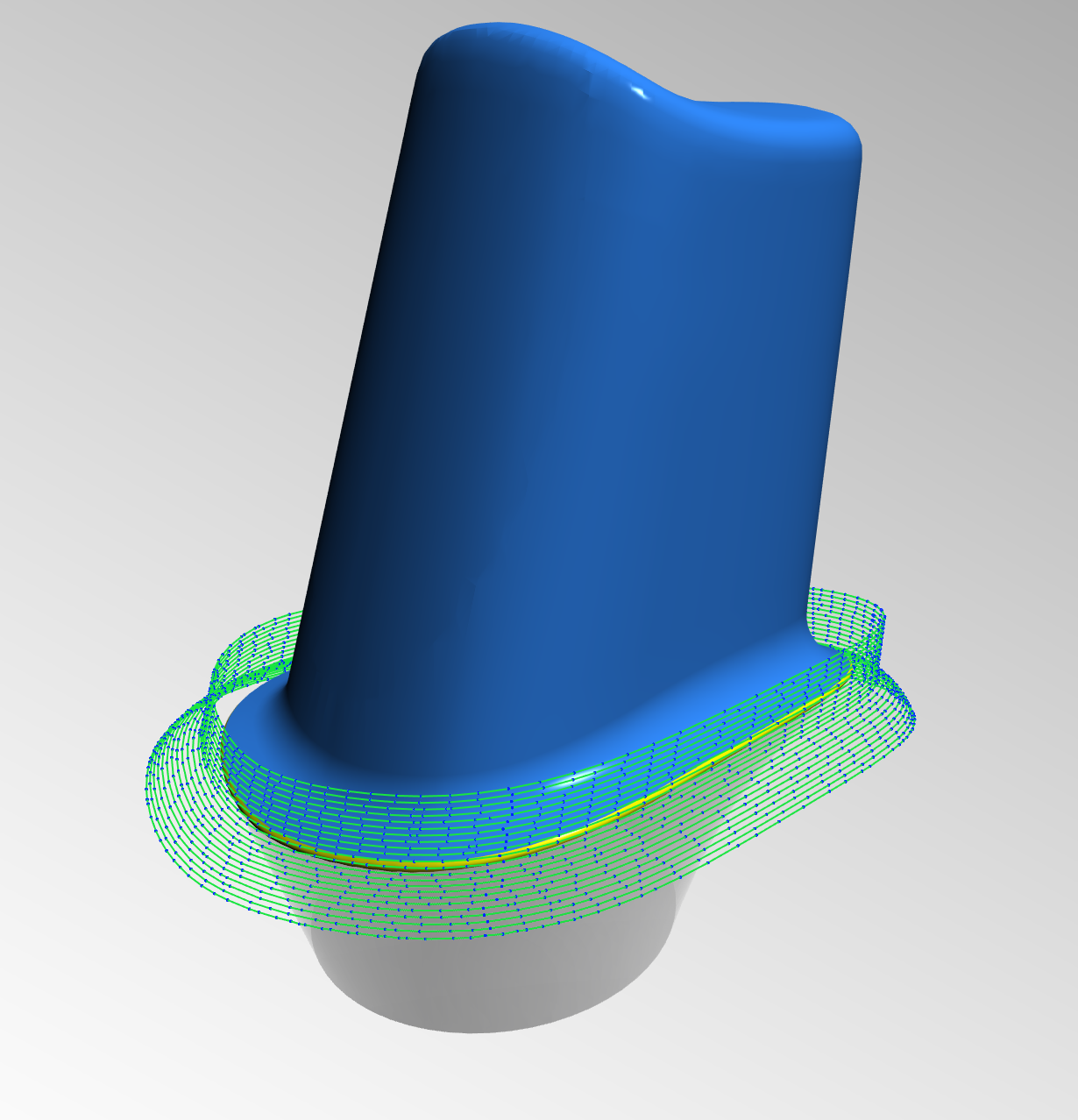 Abutment workflow example showing geometry sectioning and manufacturing preparation